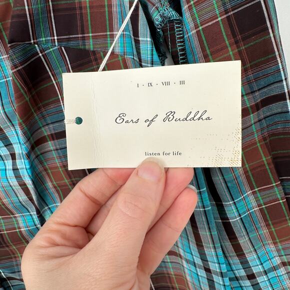 Ears of Buddha Shirt Womens Small Blue Plaid Lace Franky Hand Sewn Sustainable - Picture 2 of 9